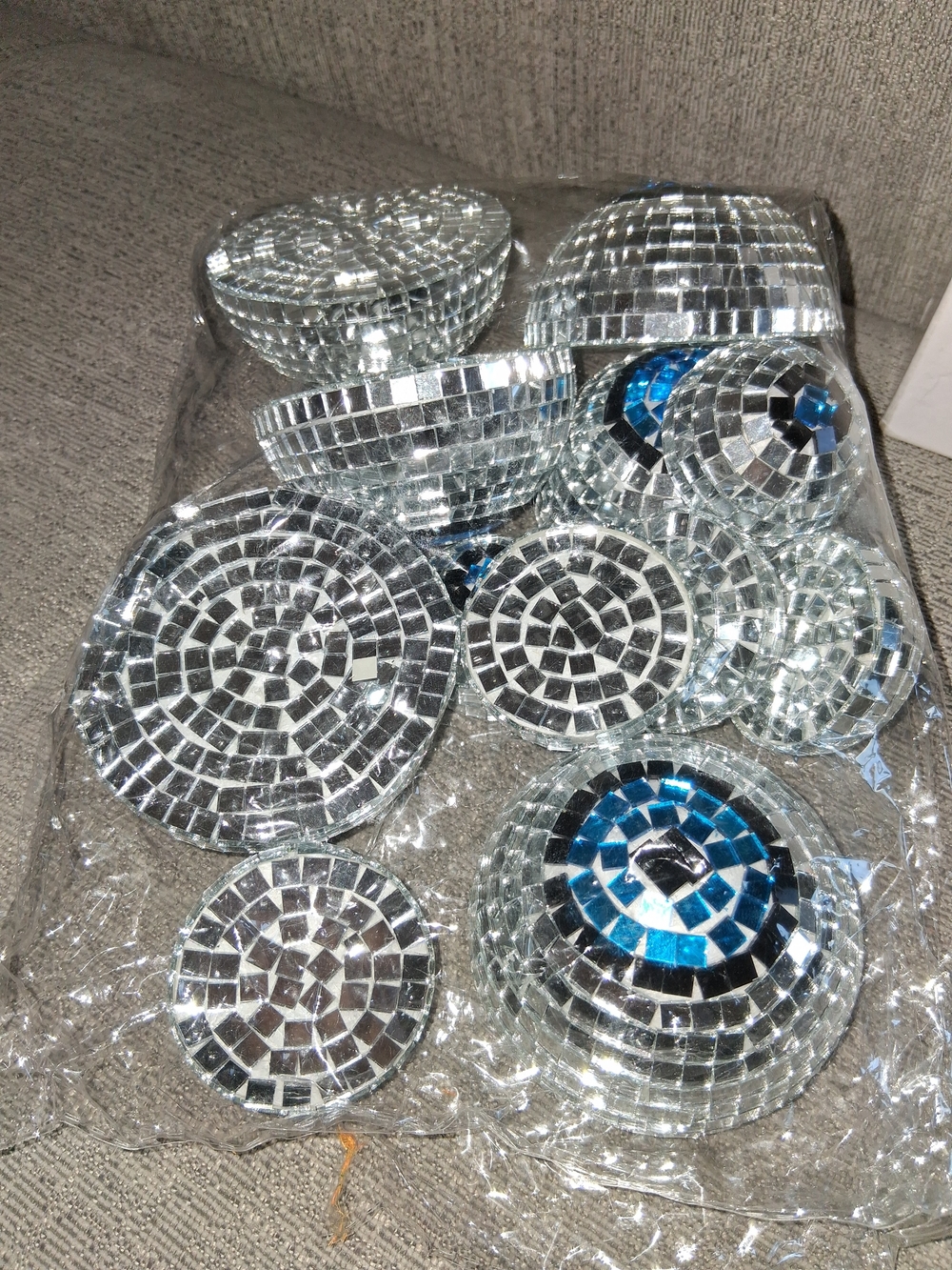 Disco Mirror Mosaic 12 Pc Set in Silver and Blue - Home Party Supplies